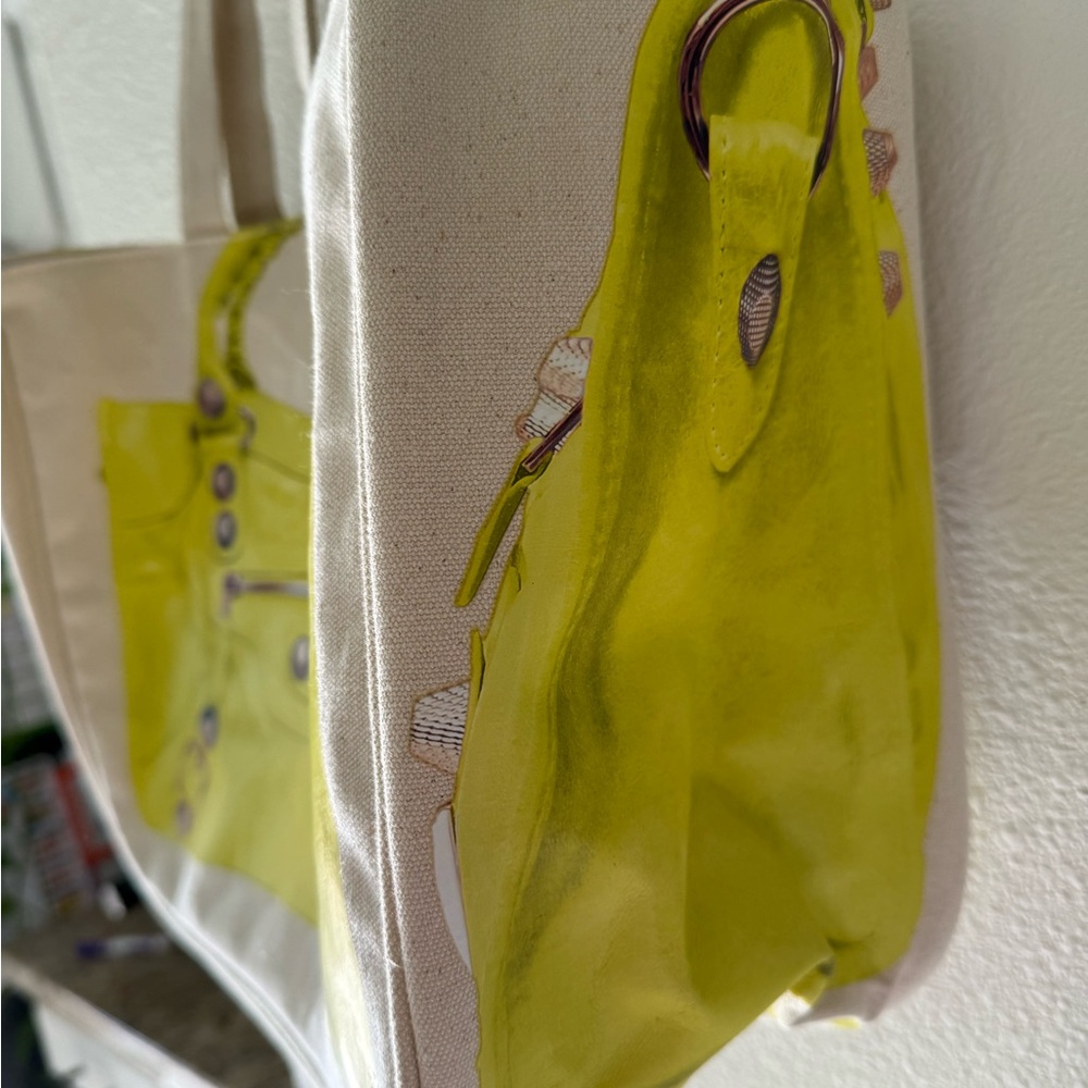 Thursday Friday Canvas Tote With Fun Neon Yellow Print Purse - Picture 3 of 6
